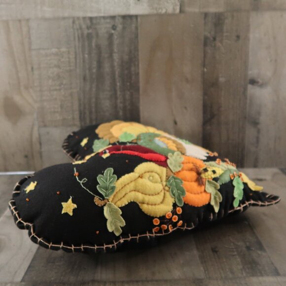 Traditions Turkey in Heart Hand Stitched Wool Felt Pillow Harvest Thanksgiving - Picture 3 of 6